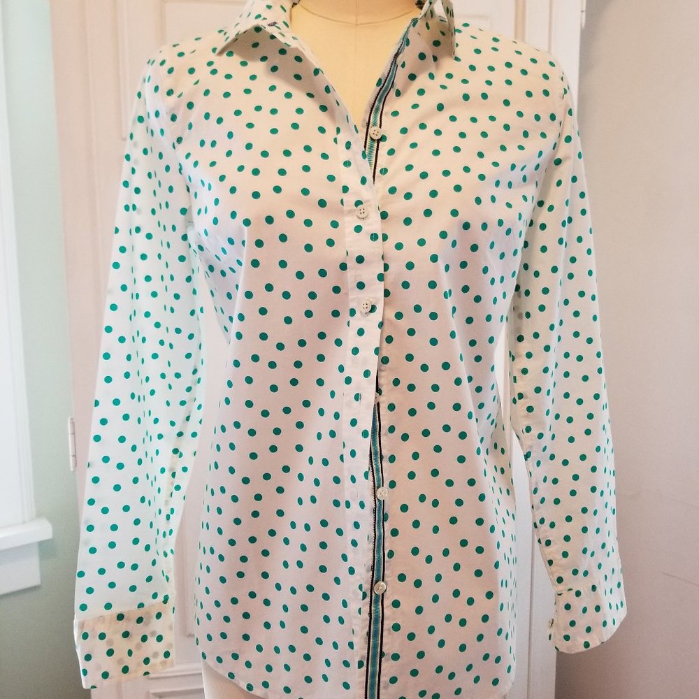 Talbots Preppy green dot button down shirt, sz 2-4